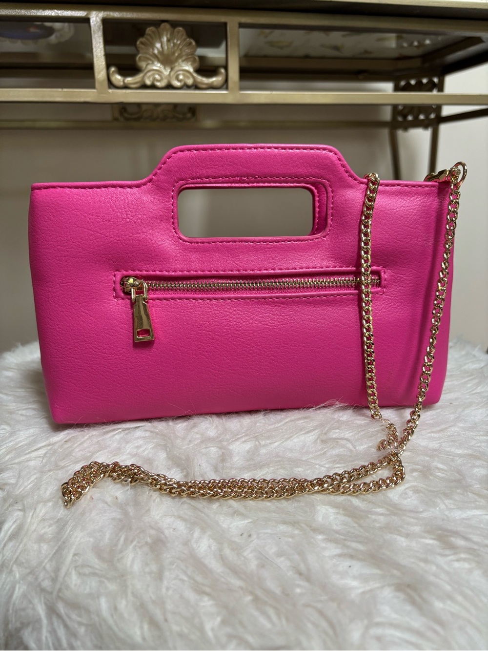 INC International Concepts Hot Pink Convertible Chain Crossbody Bag Faux Leather